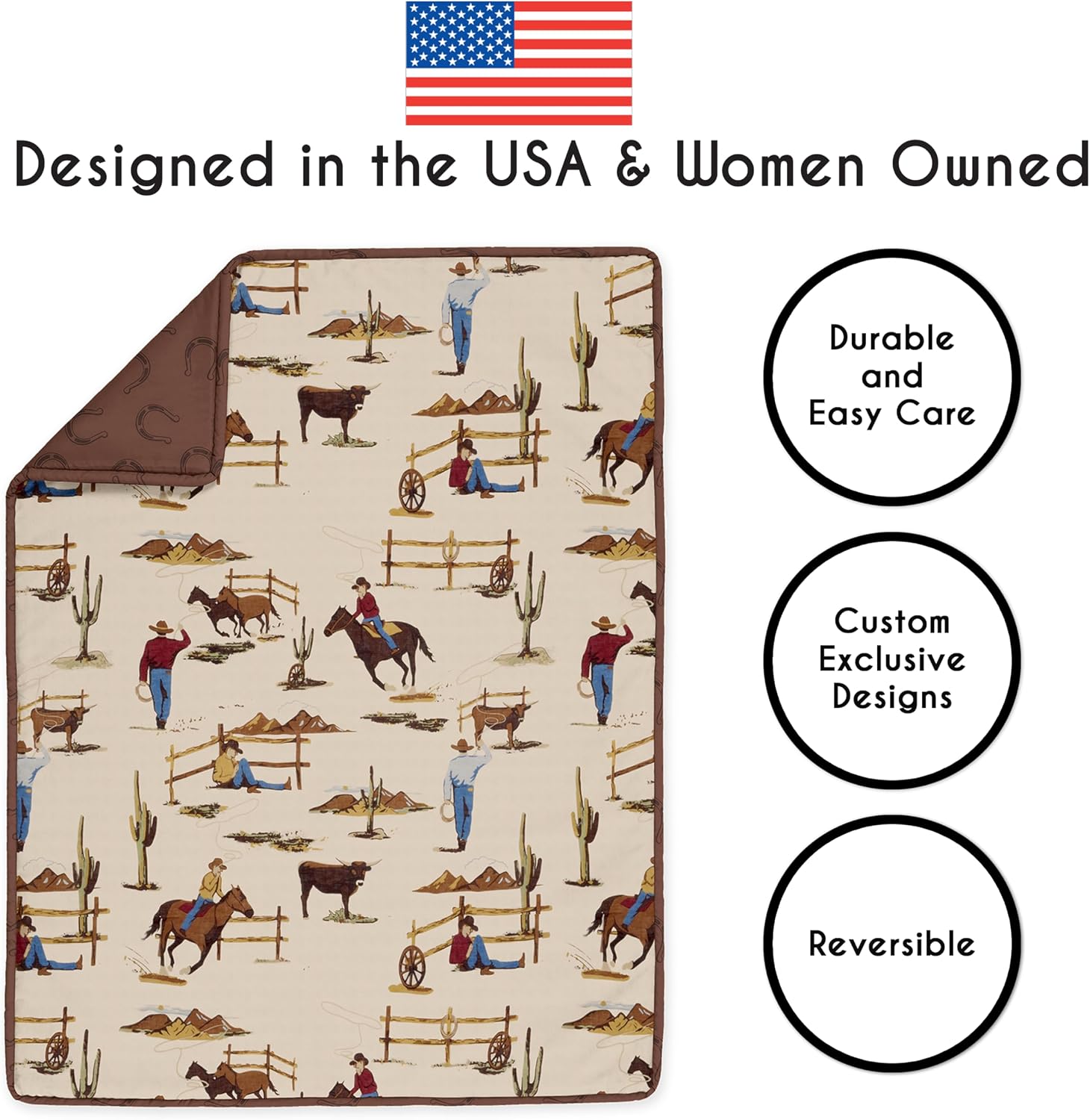 Sweet Jojo Designs 4-Piece Baby Crib Bedding Set (Western Cowboy Print) for Boys, Infants/Nursery incl. Blanket, Fitted Sheet, Skirt, Diaper Stacker (Country, Farm, Horse Ranch, Wild West, Southern)