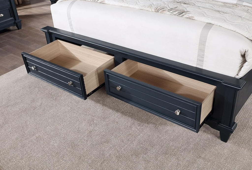 MASARA 4-Piece Queen Bedroom Set in Slate Blue, Panel Storage Bed