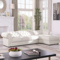 Genuine Leather Sectional Couch, L Shape Top Grain Leather Sofa with 5 Seaters for Living Room Furniture Set, Chesterfield Couches with Button Tufted Design for House/Lounge,Cream