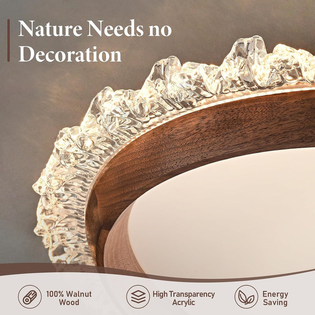 Modern LED Ceiling Light,Dimmable Wood Flush Mount Ceiling Light Fixture,3000K-6000K Round Remote Control Walnut Wood Ceiling Lamp Fixture for Bedroom,entrway,Laundry Room,Kitchen,Hallway,Living Room