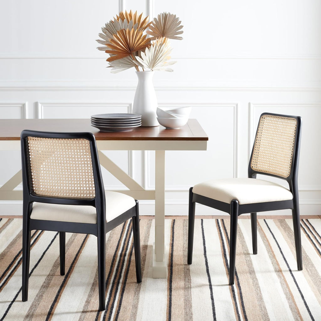 SAFAVIEH Home Collection Reinhardt Black Rattan/White Cushion Dining Chair (Set of 2) - Fully Assembled