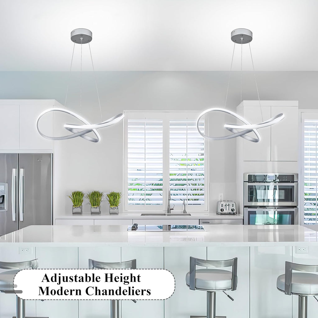 Modern LED Pendant Light Fixture Contemporary Ring Chandelier Nickel with 3000K-6000K Dimmable Remote Control and 79in Height Adjustable for Foyer Living Room Bedroom Dining Room