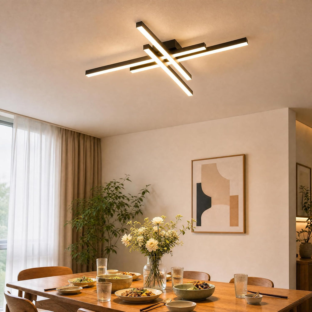 Modern LED Ceiling Lights 43.3' Black Flush Mount Ceiling Light Fixture Sputnik Dimmable Ceiling Lights with Remote Control for Bedroom Living Room Kitchen Room(4 Lights)
