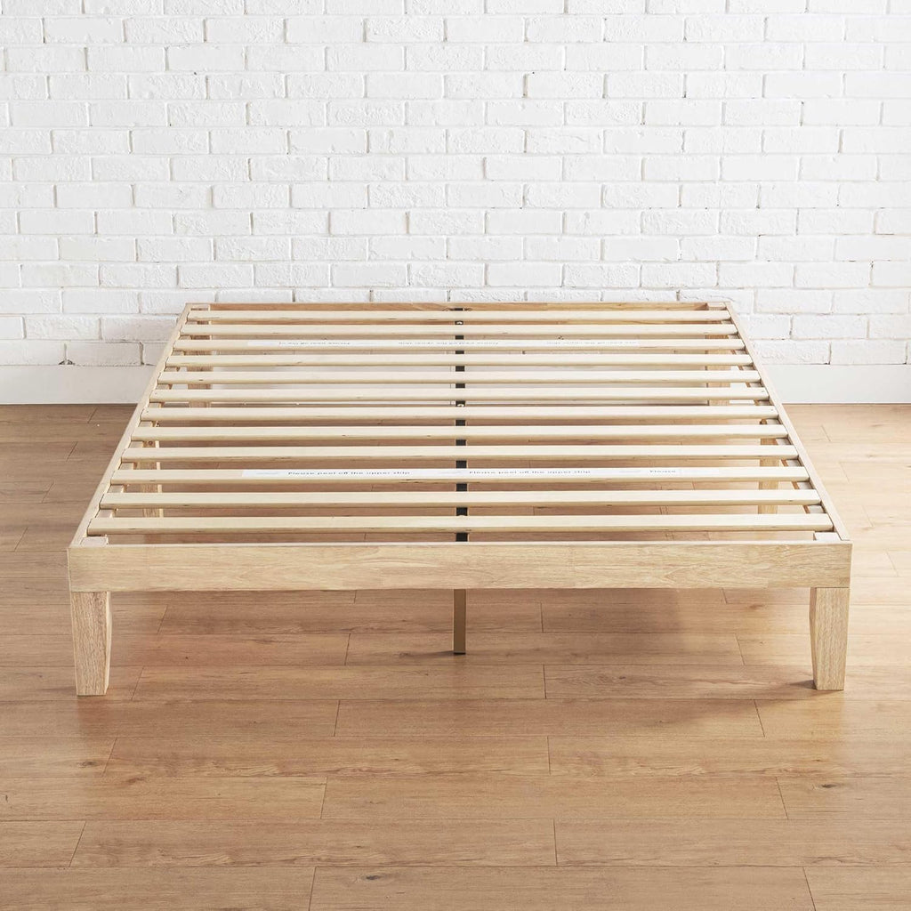 Mellow Naturalista Classic 12 Inch Solid Wood Platform Bed with Wooden Slats, Full, White Wash