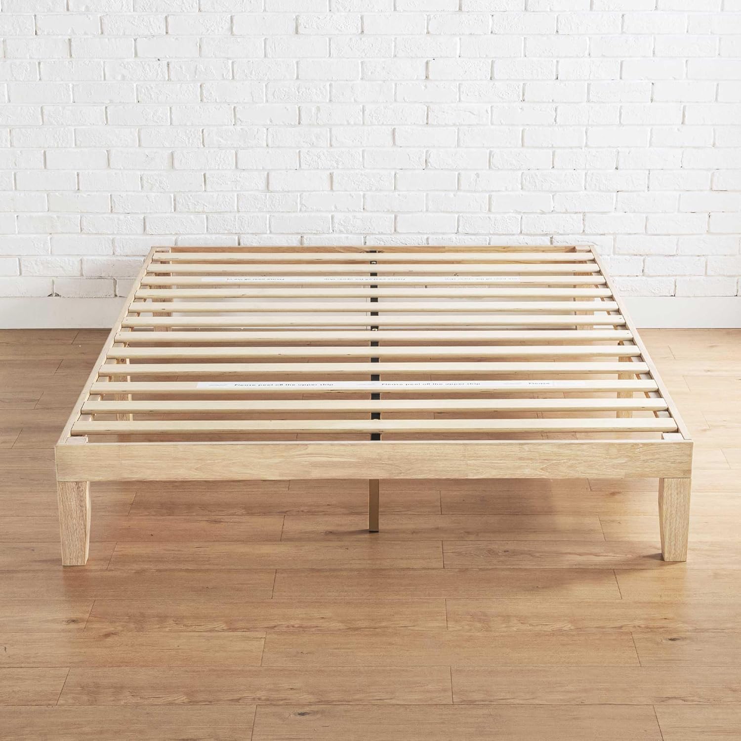 Mellow Naturalista Classic 12 Inch Solid Wood Platform Bed with Wooden Slats, Queen, White Wash