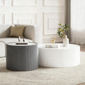 Round Coffee Table Set, 29.52' White Drum Center Table and 17.71' Grey Coffee Table Set, 2 Pieces Living Room Table Set with Sintered Stone Tabletop,Fluted PU Leather Covered and Stable Base