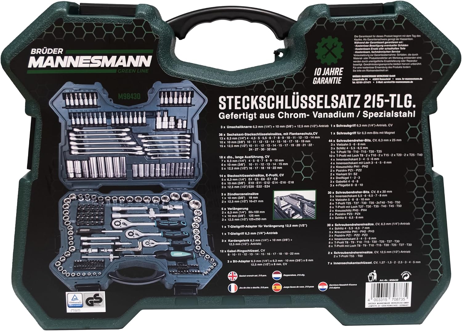 Brüder Mannesmann 215-piece socket wrench set 1/4' 3/8' 1/2' | M98430