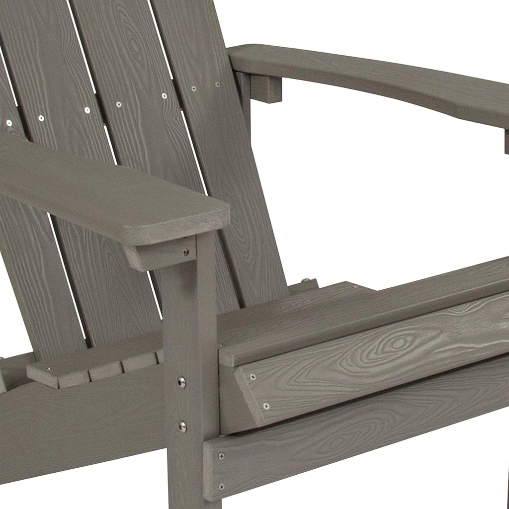 Flash Furniture Charlestown Indoor/Outdoor Faux Wood Adirondack Chair, Weather-Resistant Polyresin Patio Adirondack Chair with 350-lb. Static Weight Capacity, Gray