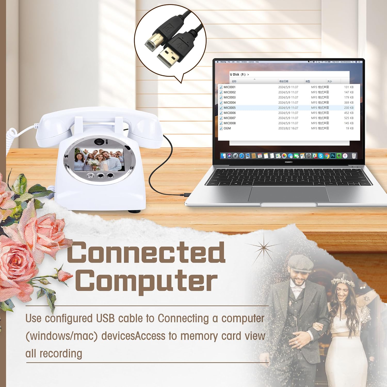 FiayaCom Video Audio Guest Book Wedding Phone,1080P HD Video Phone Guestbook, Preserve Your Special Occasions, Ideal for Wedding Bridal Shower, Birthday, Graduations, Baby Shower(Snow-White)