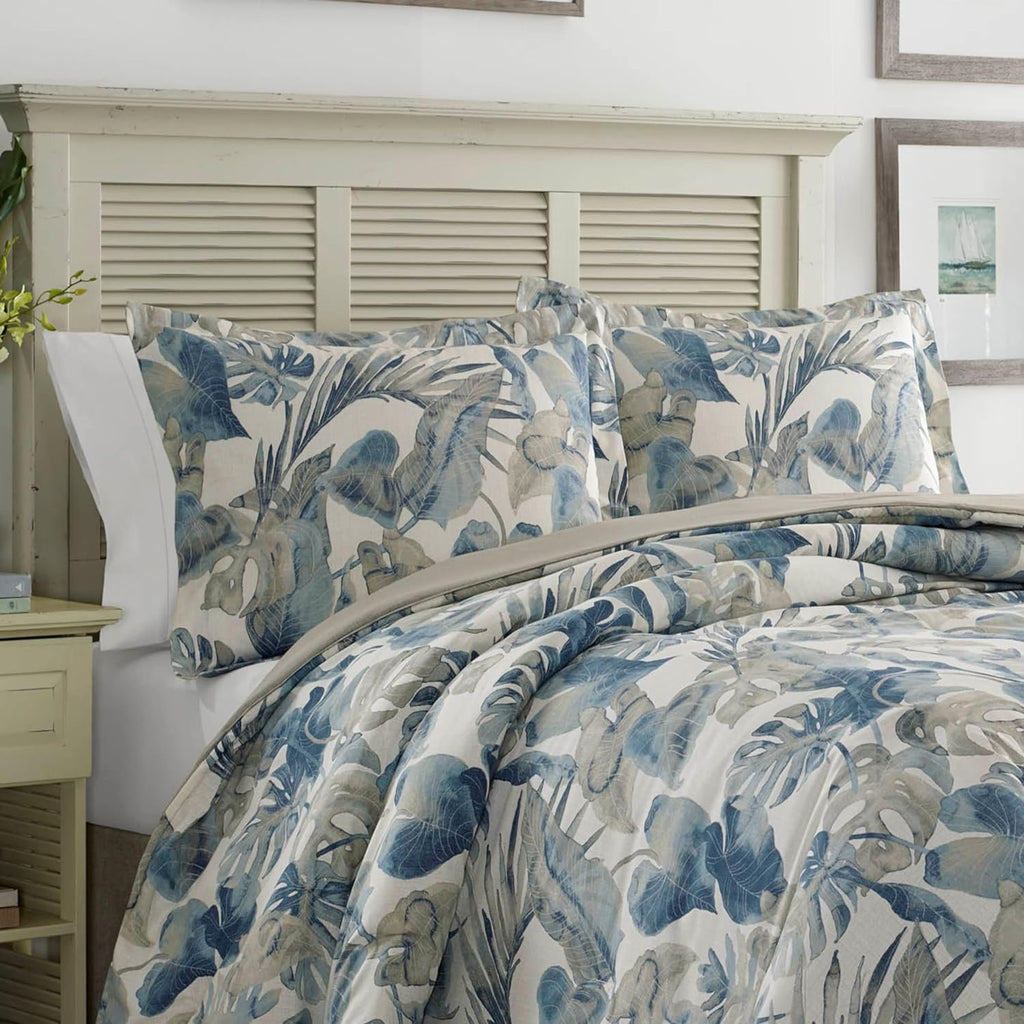 Tommy Bahama - Queen Comforter Set, Cotton Reversible Bedding with Matching Shams & Bedskirt, Super Soft Bedding Set (Raw Coast Blue, Queen)