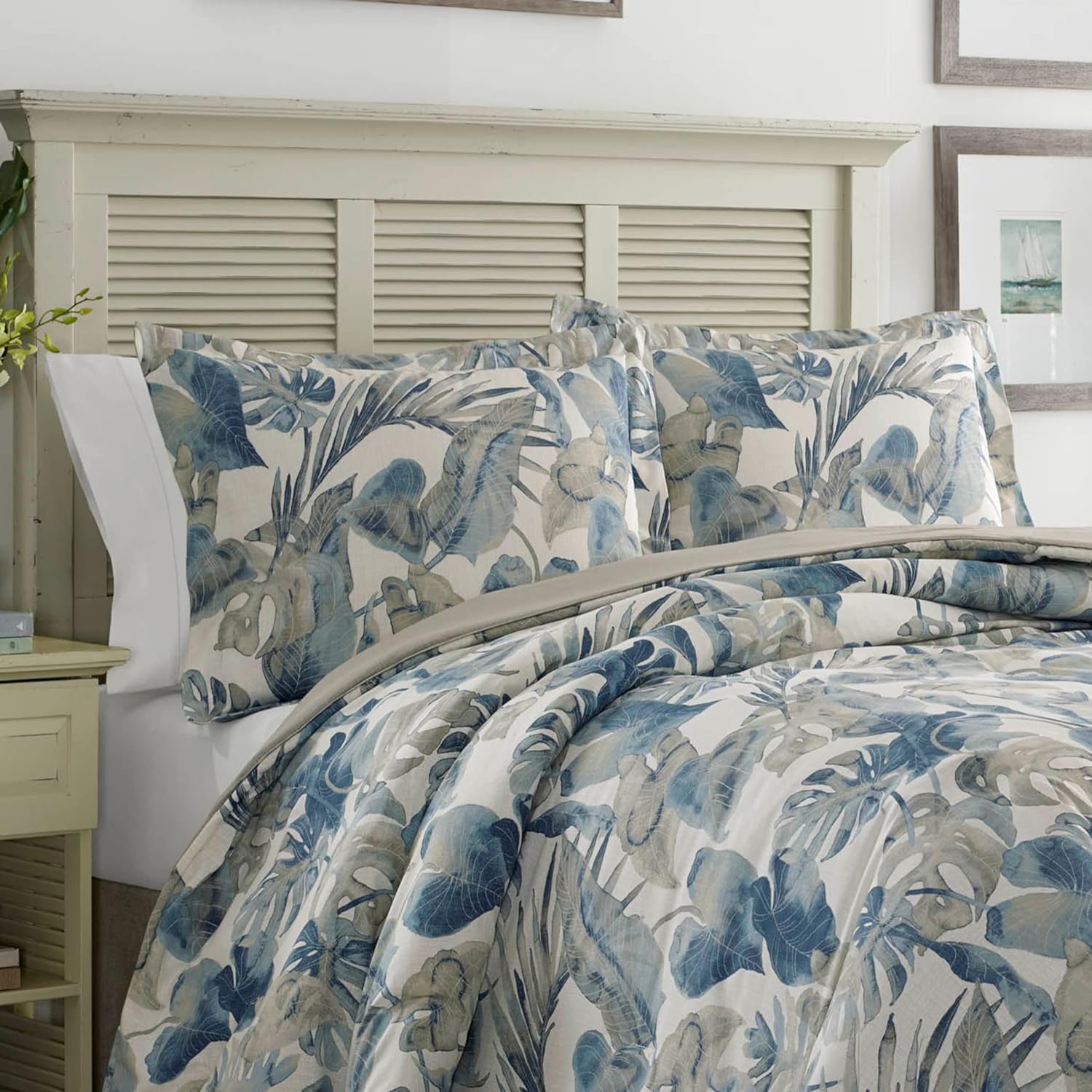 Tommy Bahama - Queen Comforter Set, Cotton Reversible Bedding with Matching Shams & Bedskirt, Super Soft Bedding Set (Raw Coast Blue, Queen)