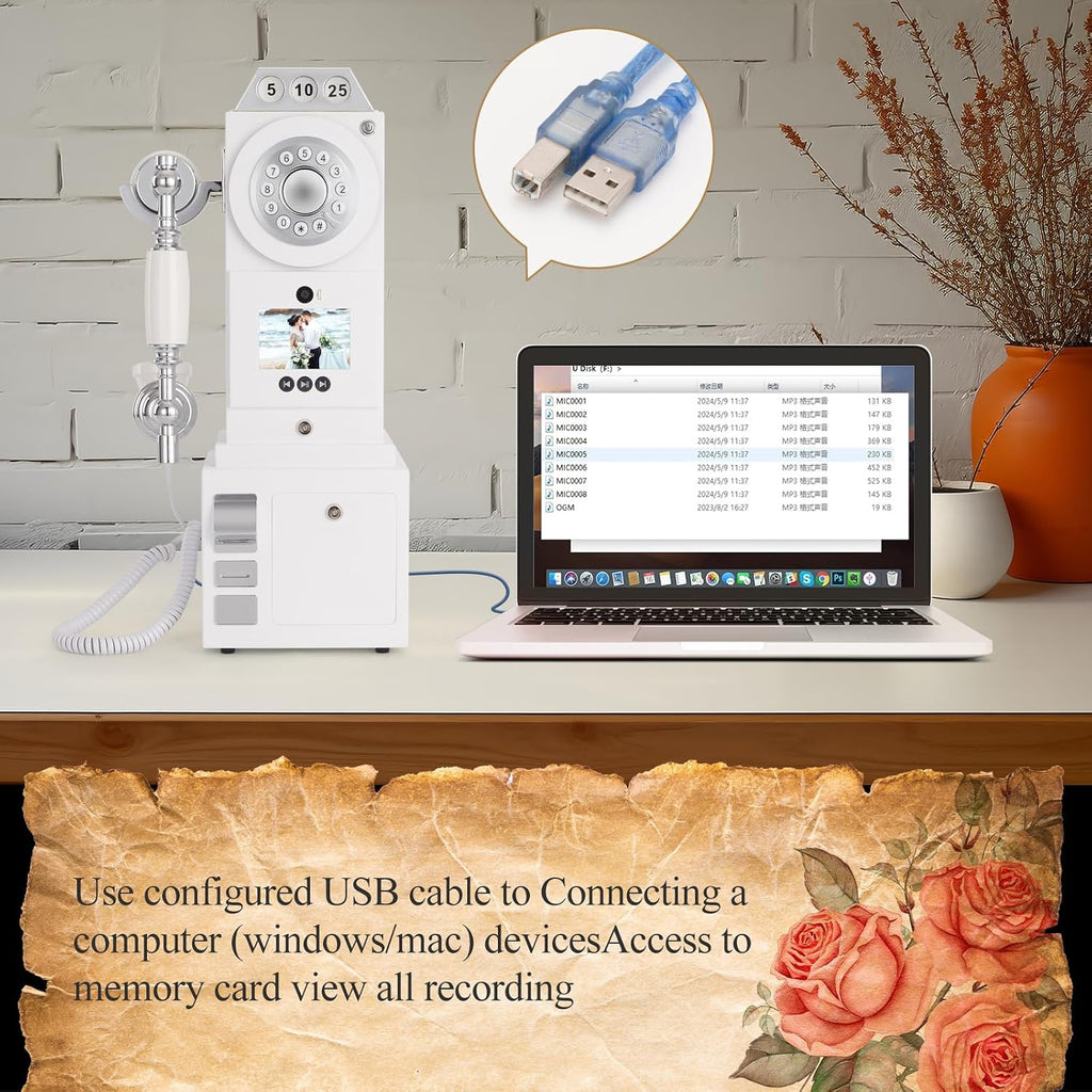 UKBW Video Audio Guest Book Wedding Phone, Record Customized Video Audio Messages, Video Audio Phone guestbook for Preserving Variety of Memorable Party Occasions(White)