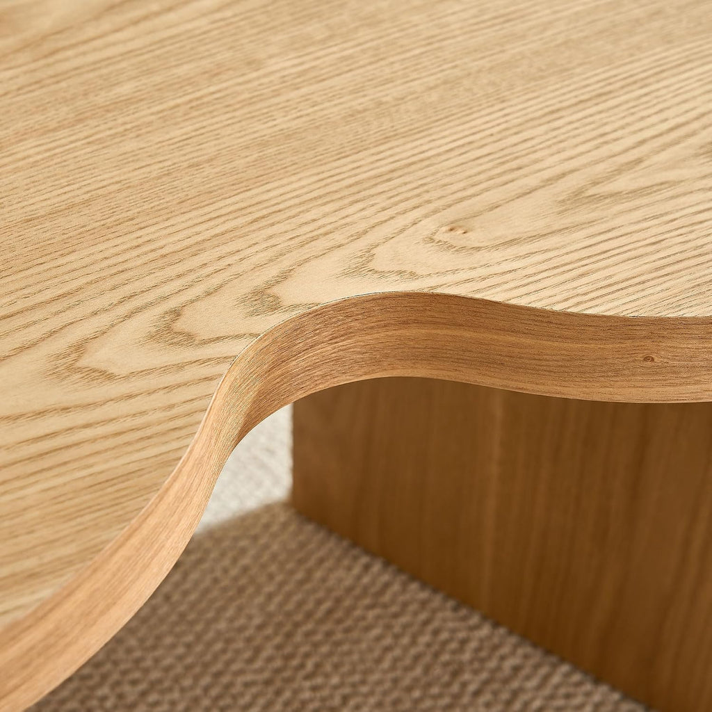 Nesting Coffee Table Set of 2 for Living Room, Couch/Bedroom Side, Butterfly Shaped Unique Cute, 31.49' Wood Irregular Fun Center Table for Small Space - Oak
