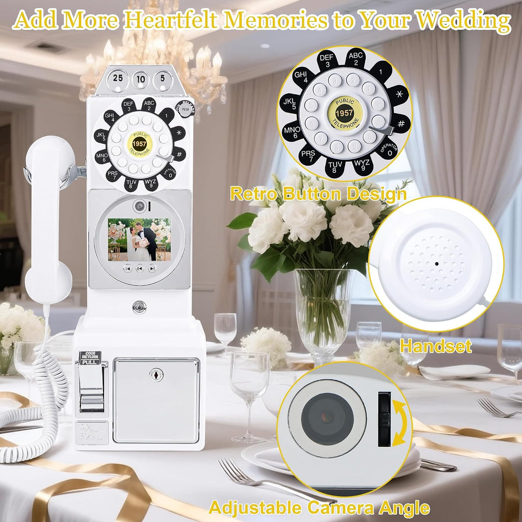 Video Audio Guest Book Wedding Phone, 1080P HD Video Guestbook Phone, Retro-Style Video Guest Book with Long Battery Life for Wedding, Birthday Party, Graduations, Baby Shower (Classic White)
