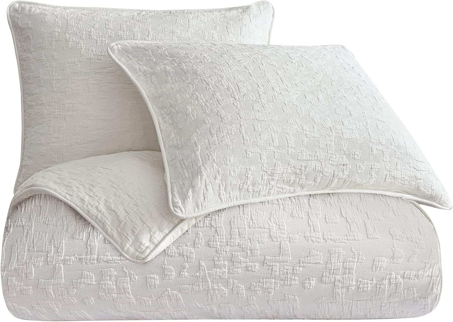 HiEnd Accents Porto Matelassé 3 Piece Duvet Cover Set with Pillow Shams, King Size, Cotton Vintage White Textured Modern Boho Chic Casual Luxury Bedding, 1 Comforter Cover, 2 Pillowcases