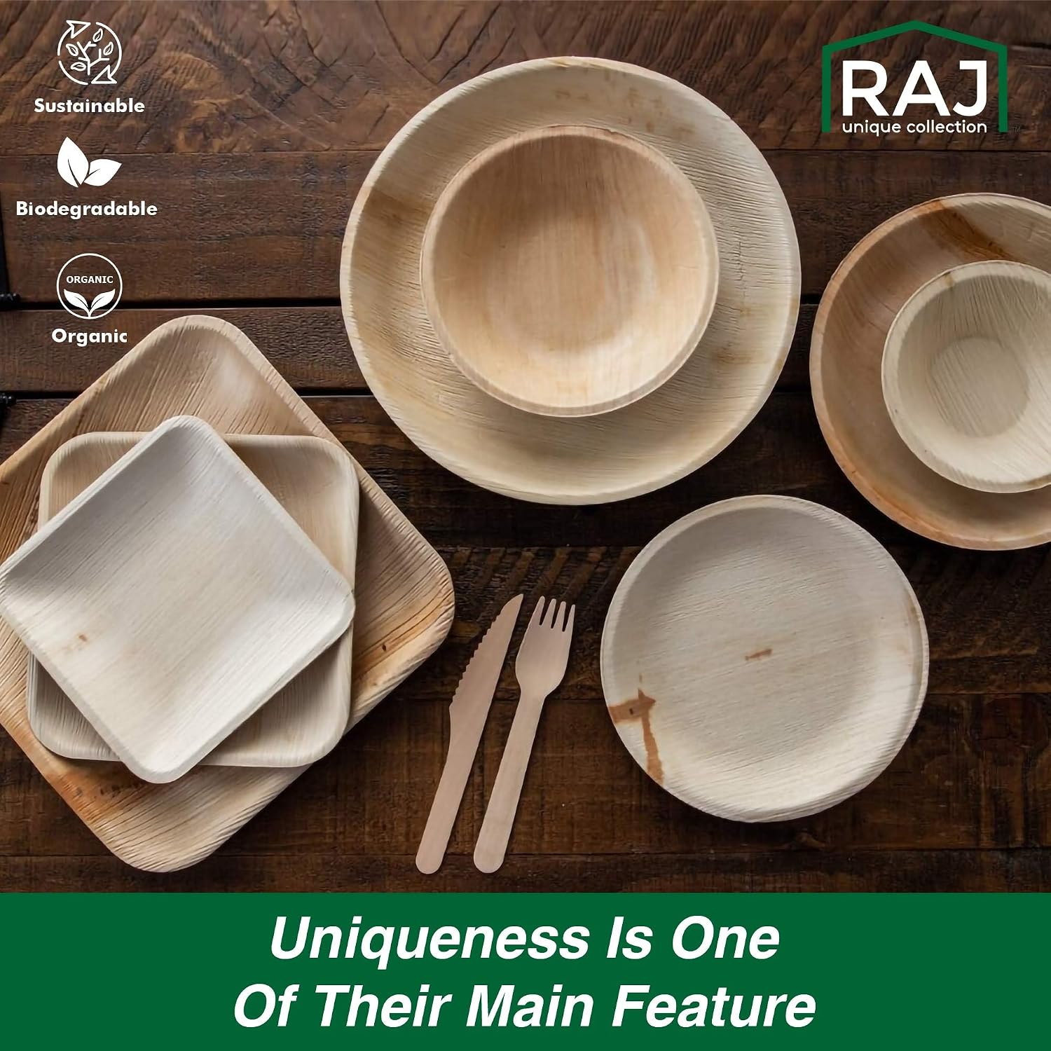 Raj Palm Leaf Bulk Bowls [50-Pack] 5' Round Bowls (6 CASES - 300 PACK) like Bamboo bowls Disposable, Strong, Decorative Compostable Tableware for weddings, Camping, Outdoor