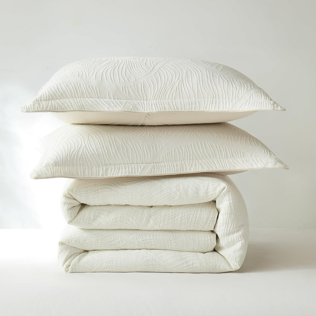 Lush Decor x Chuks Collins Capstone Whisper Cotton Comforter 3 Piece Set Queen Cream - Queen Comforter Set - Luxury Bedding Set - Textured White Comforter