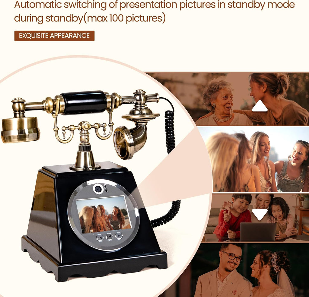 FiayaCom Video Audio Guest Book Wedding Phone,1080P HD Video Phone Guestbook, Preserve Your Special Occasions, Ideal for Wedding Bridal Shower, Birthday, Graduations, Baby Shower(Retro Black)