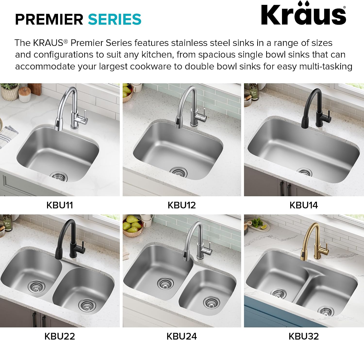 KRAUS Premier 32-inch Undermount 60/40 Double Bowl with Low Divider 18-Gauge Stainless Steel Kitchen Sink with Strainers (x2), KBU24
