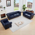 QHITTY 3 Piece Living Room Set, Sectional Chesterfield Sofa Chair Contemporary Upholstered Artificial Leather Loveseat Couch Sets for Living Room, Bedroom, Office (Blue)
