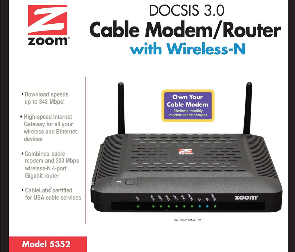 ZOOM DOCSIS 3.0 Cable Modem and Wireless-N Router (5352-00-00)