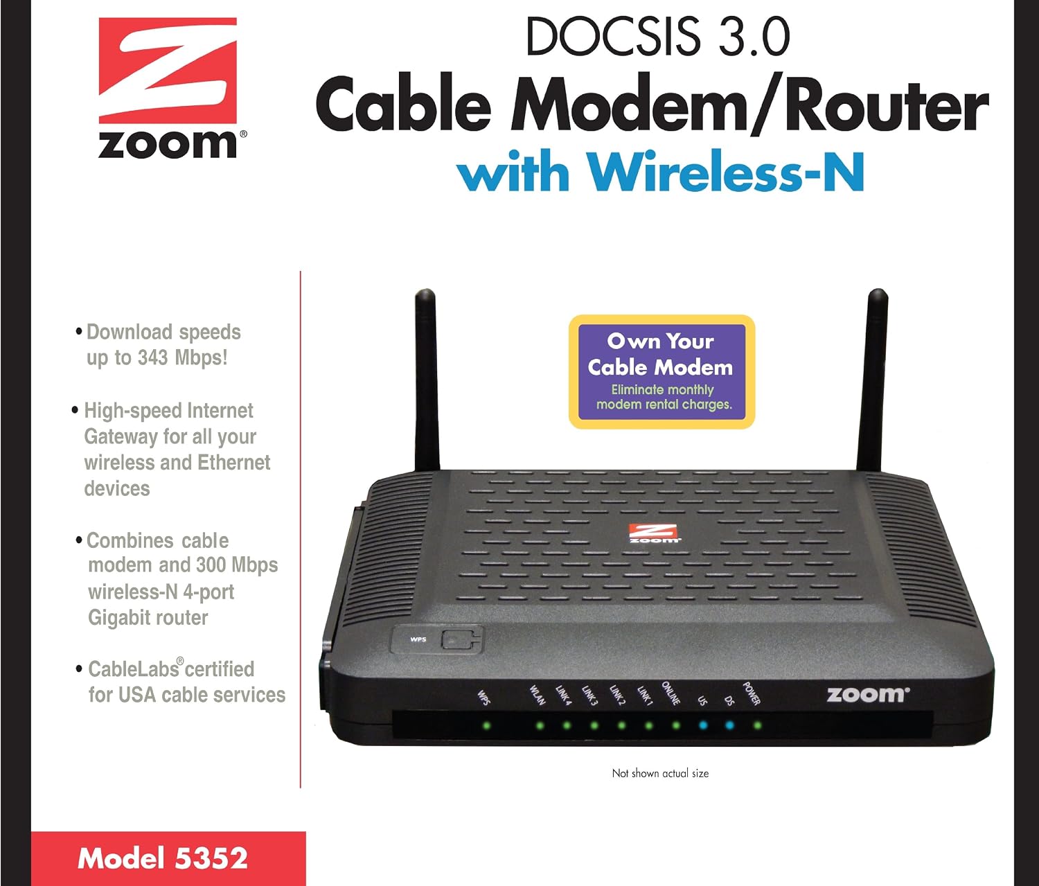 ZOOM DOCSIS 3.0 Cable Modem and Wireless-N Router (5352-00-00)