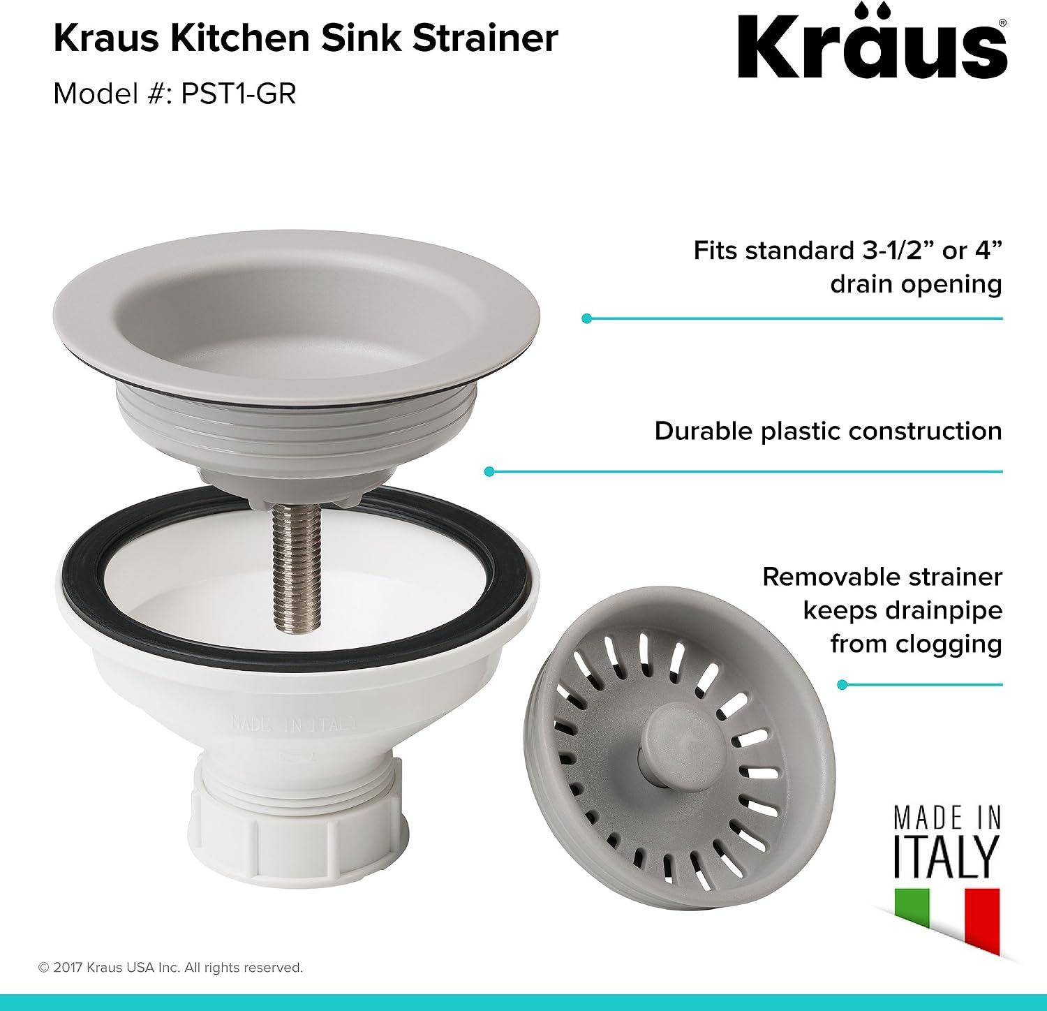 KRAUS KGD-442 Quarza 33-inch 33' Dual Mount 60/40 Double Bowl Granite Kitchen Sink in Grey
