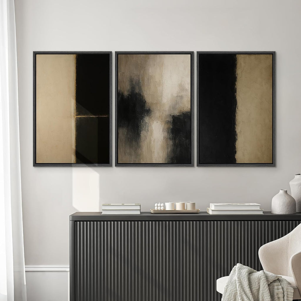 SIGNWIN Framed Canvas Print Wall Art Set Minimalist Neutral Abstract Beige and Black Illustrations Modern Art Contemporary Minimal Ultra for Living Room, Bedroom, Office - 16'x24'x3 Black