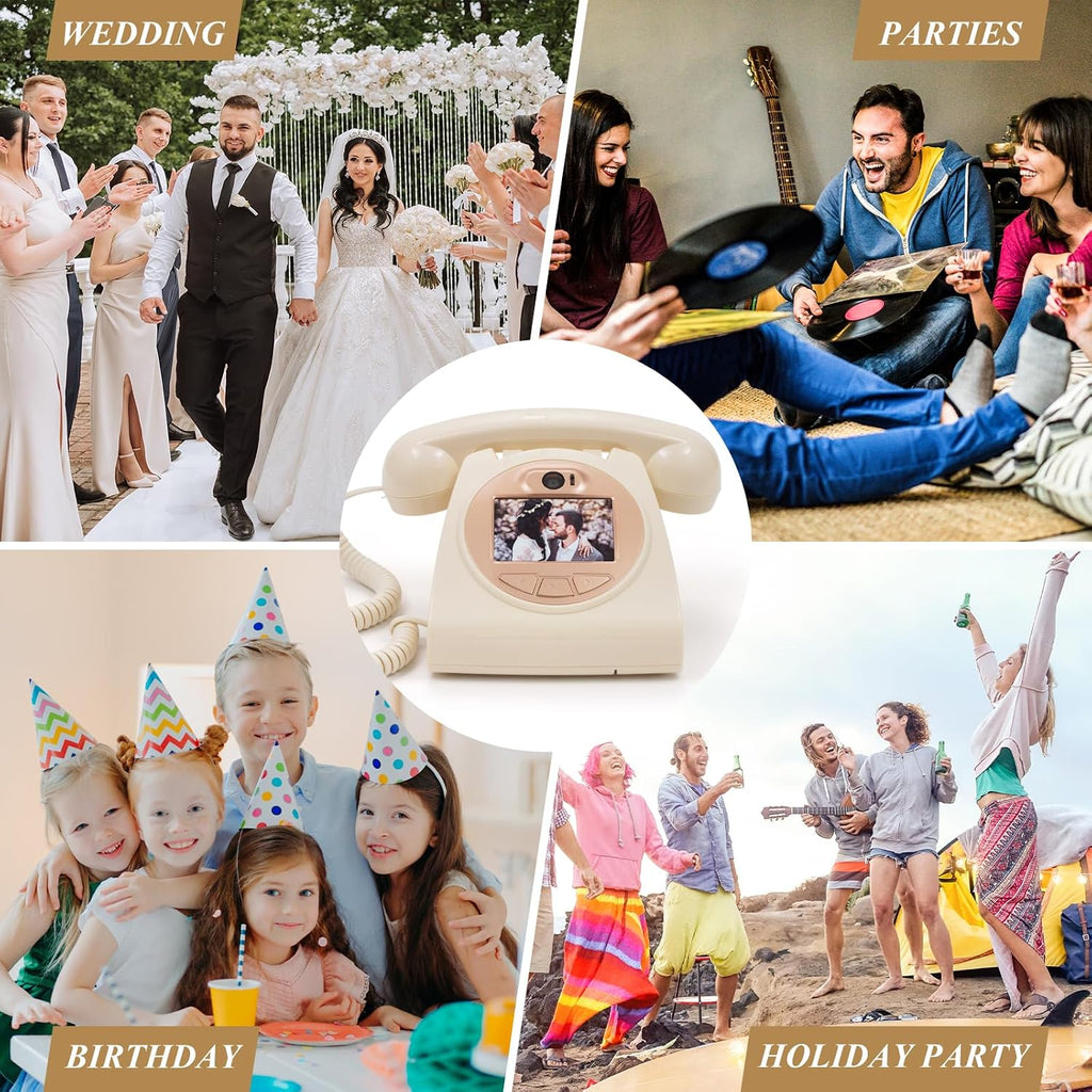 UKBW Video Audio Guest Book Wedding Phone, 1080P HD Video Audio Phone Guestbook, Preserve Your Special Occasions, Ideal for Wedding Bridal Shower, Birthday, Graduations, Baby Shower(Beige)