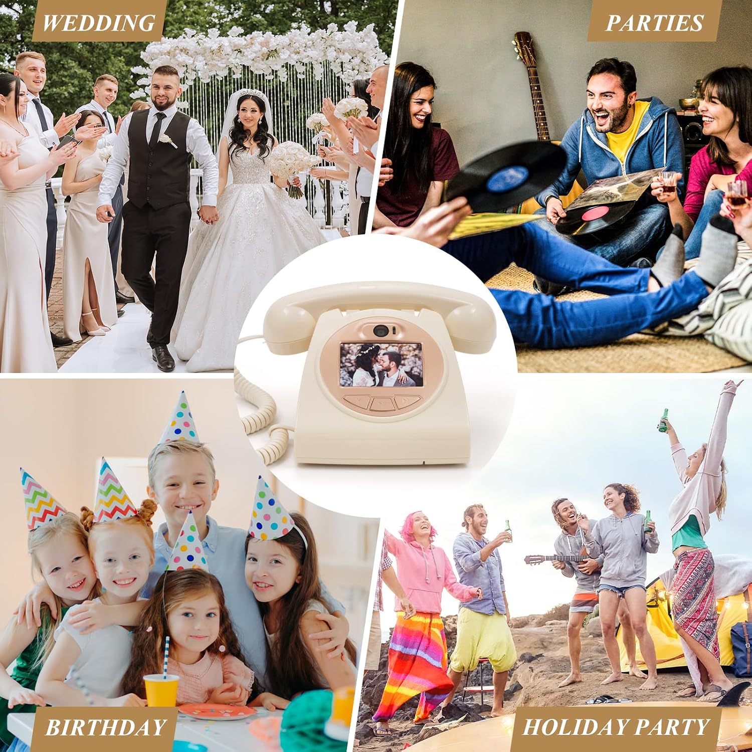 UKBW Video Audio Guest Book Wedding Phone, 1080P HD Video Audio Phone Guestbook, Preserve Your Special Occasions, Ideal for Wedding Bridal Shower, Birthday, Graduations, Baby Shower(Beige)