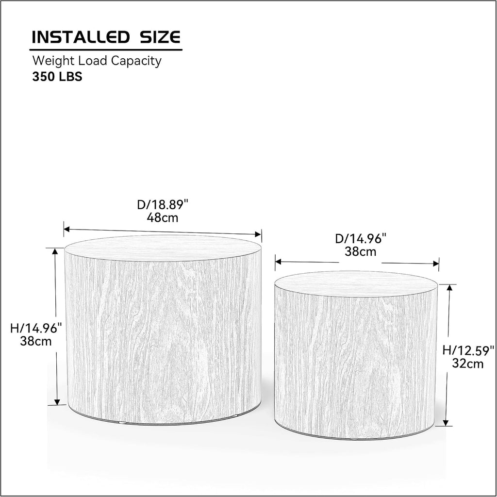 Black Round Nesting Coffee Table Set of 2, Modern Wood Side Table Full Assembly for Small Space Living Room Apartment - Oak