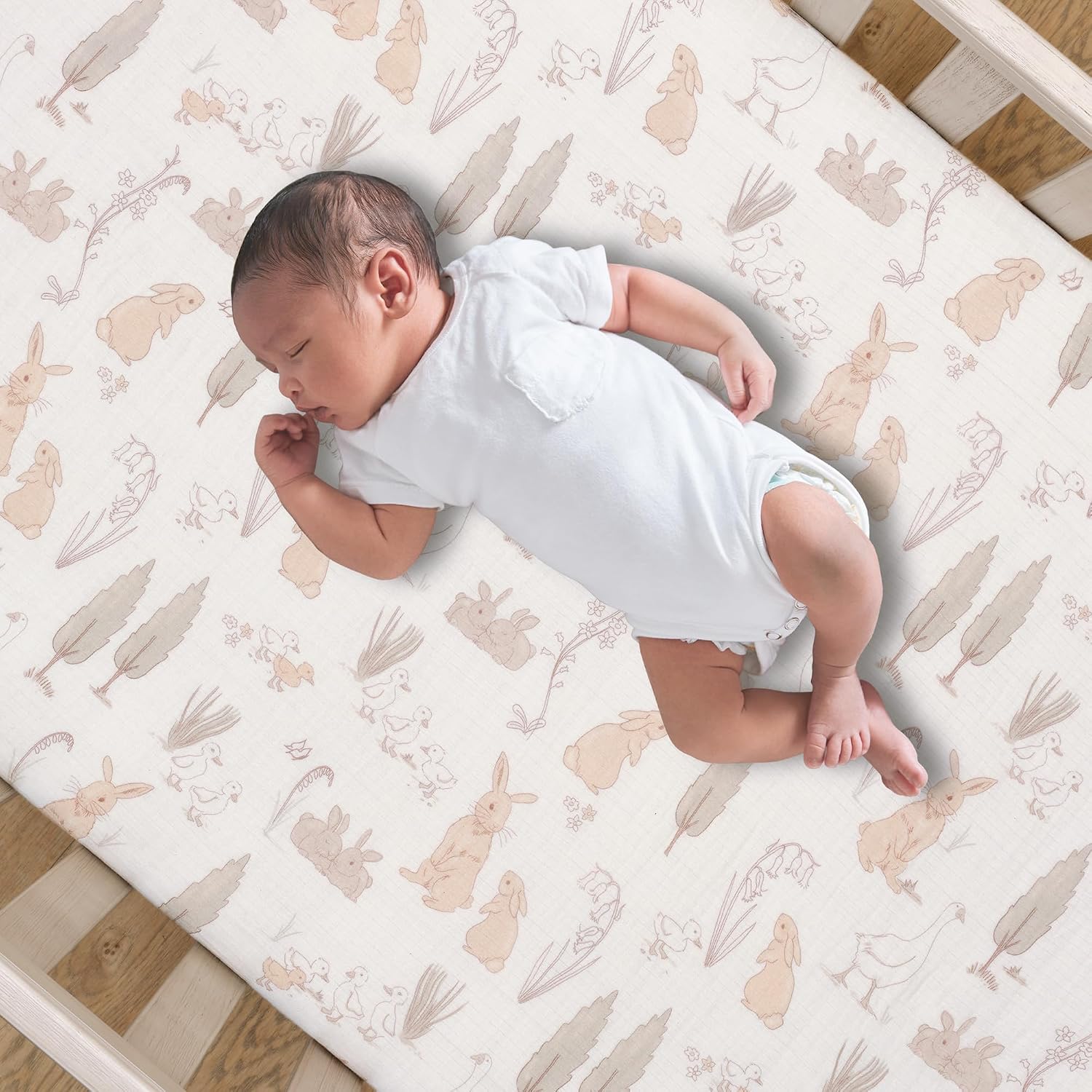 Lambs & Ivy Signature Bunny Hop Organic Cotton Muslin 3-Piece Crib Bedding Set