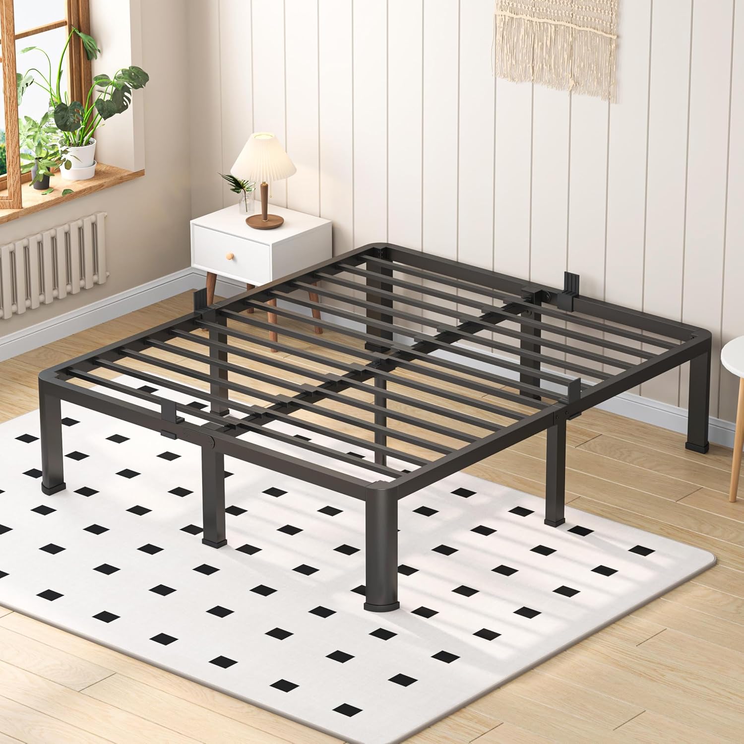 VIPSHOW 20 Inch Full Heavy Duty 3500 lbs Bed Frame with Round-Corner Legs & Anti-Squeak Design – Quick Assembly Metal Platform, No Box Spring Needed
