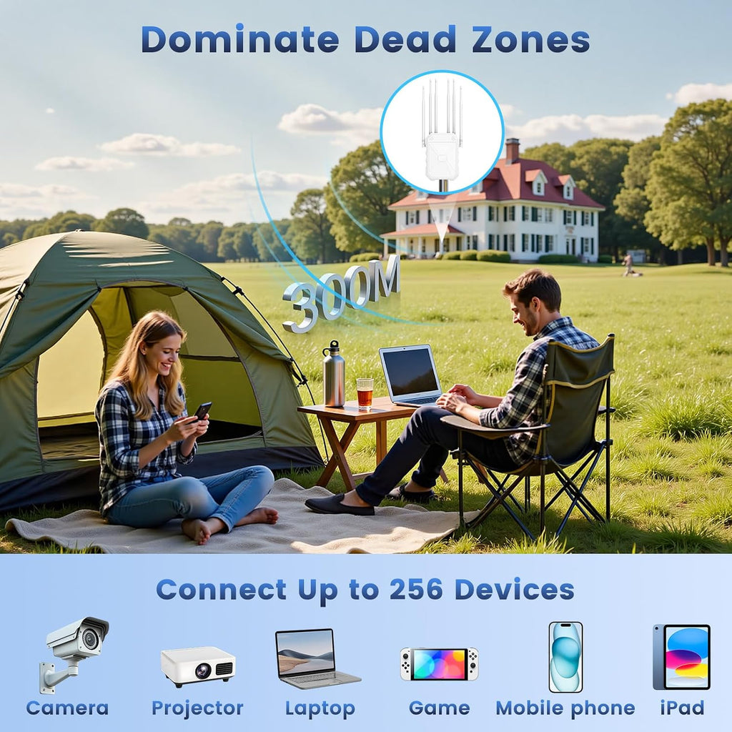 AX1800 Outdoor WiFi 6 Extender, Long Range Outdoor WiFi Extender Signal Booster, IP67 Weatherproof Outdoor Wireless Access Point with PoE, Gigabit Ports for Garage, Farm, Yard, RV, Starlink