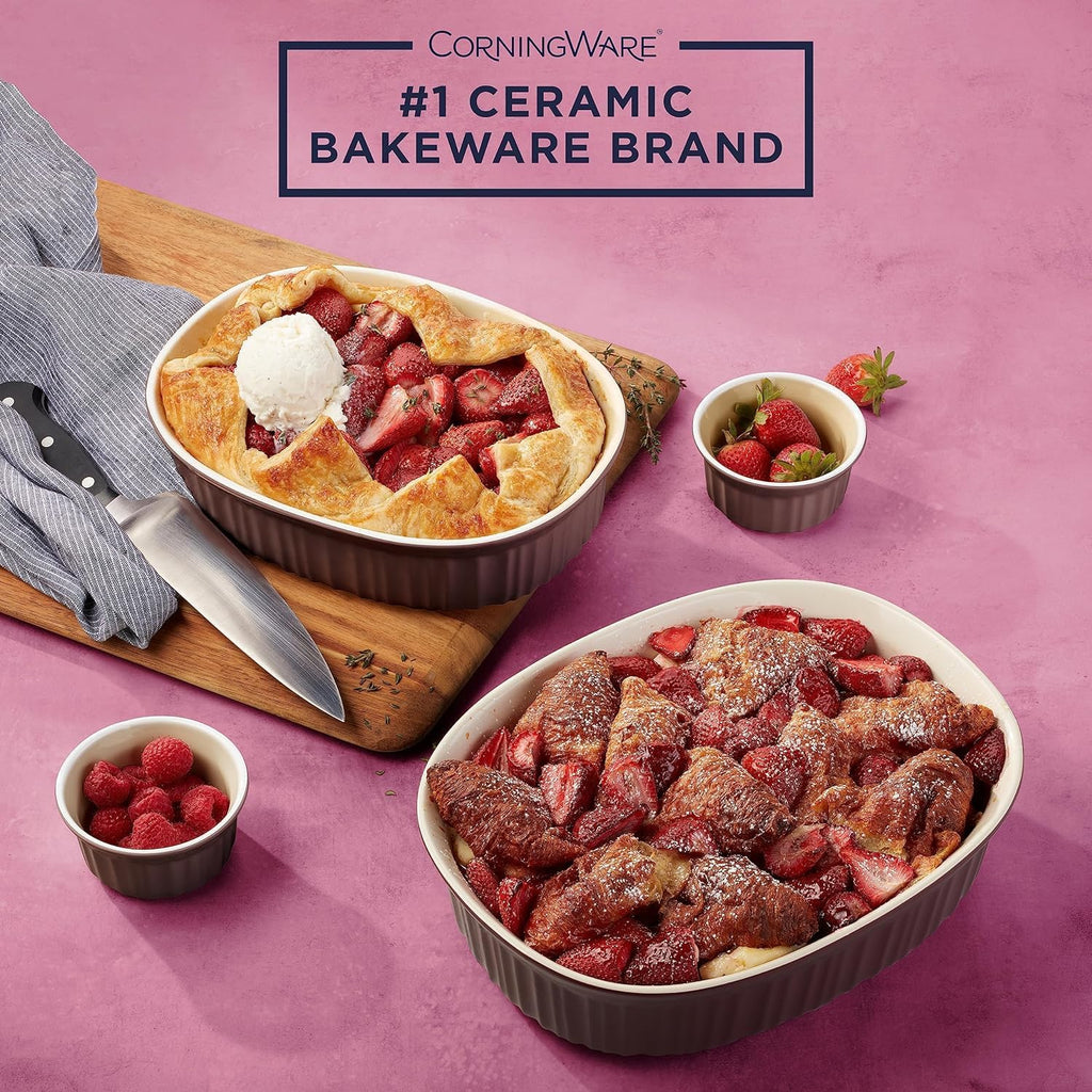 CorningWare Ceramic Bakeware Set with Lids Chip and Crack Resistant Stoneware Baking Dish, Microwave, Dishwasher, Oven, Freezer and Fridge Safe, 12-Piece French Cabernet