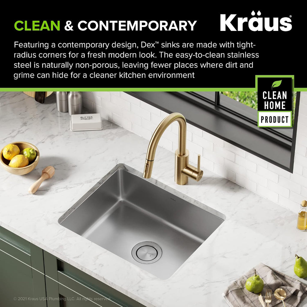 KRAUS Dex 21-inch Undermount 16 Gauge Stainless Steel Single Bowl Kitchen Sink, KA1US21B