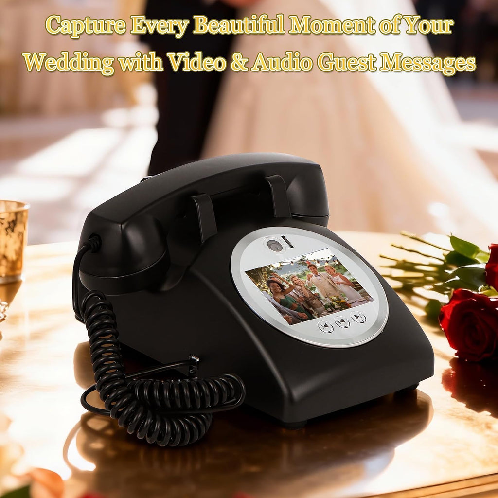 Video Audio Guest Book Wedding Phone, 1080P Video Guestbook Phone for Wedding, Bridal Shower, Birthday Party, Baby Shower, Anniversary Engagement (Matte Black)