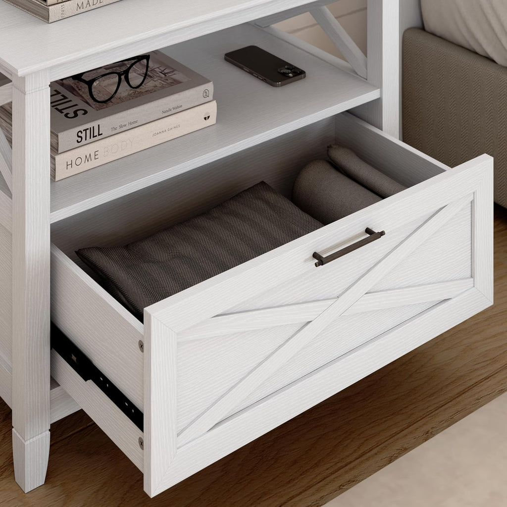 Bush Home 32-inch Nightstand with Drawer - Set of 2, Bedroom Furniture, Key West Collection, Pure White Oak