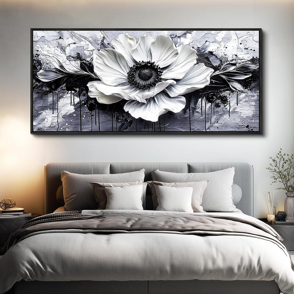 JUDASJART Black and white Canvas Painting Wall Decor For Living Room Wall Art For Bedroom Office Decoration Abstract Flowers Artworks Pictures Ready To Hang Modern Aesthetics Home Decor 32x72 In