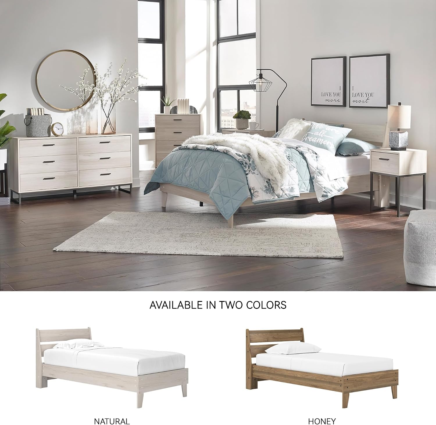 Signature Design by Ashley Socalle Casual Twin Panel Platform Bed in a Box, Foundation or Box Spring Not Needed, Beige