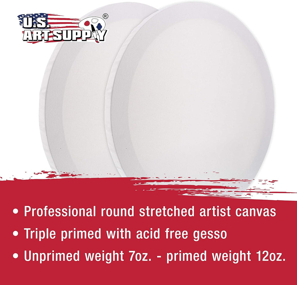 U.S. Art Supply 16 Inch Diameter Round 12 Ounce Primed Gesso Professional Quality Acid-Free Stretched Canvas (Pack of 2)