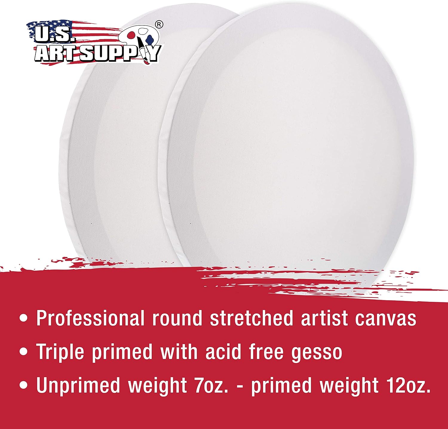 U.S. Art Supply 16 Inch Diameter Round 12 Ounce Primed Gesso Professional Quality Acid-Free Stretched Canvas (Pack of 2)