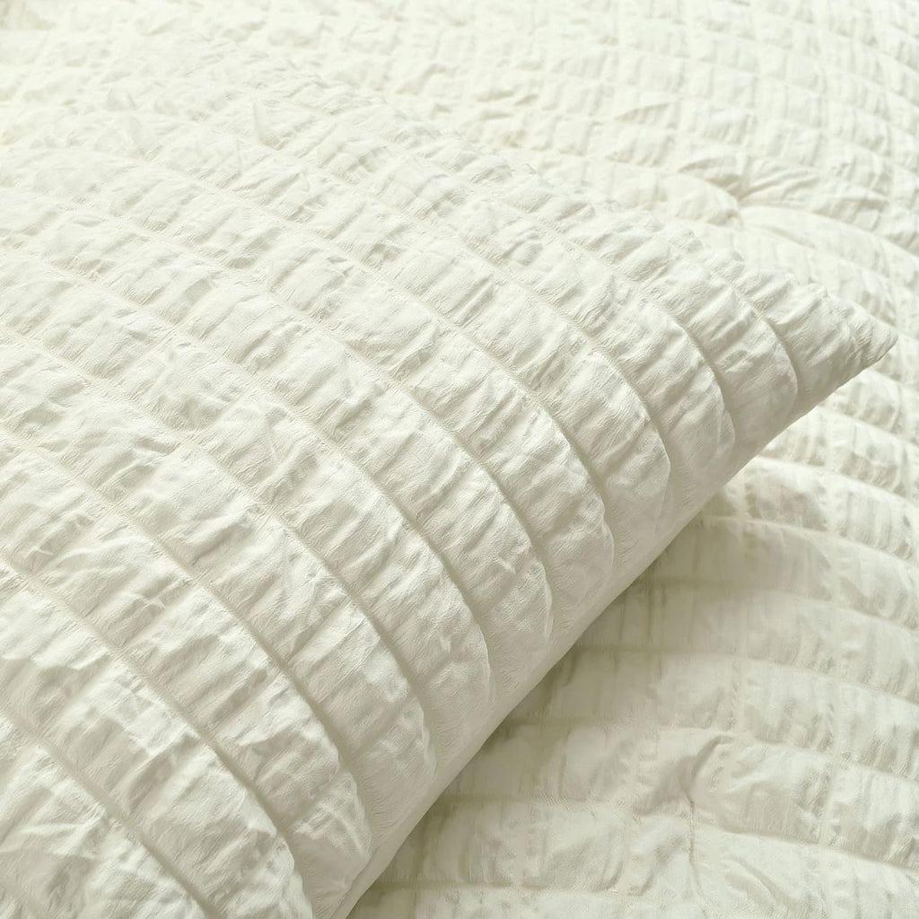 Lush Decor Crinkle Textured Dobby 3 Piece Comforter Set, King, Ivory