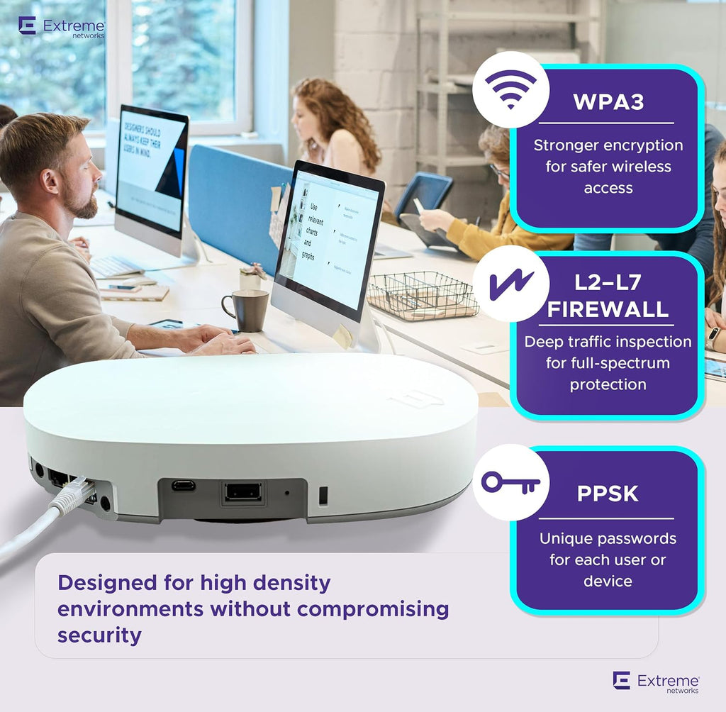 Extreme Networks | AP305C-FCC | AP305C-FCC Indoor Wi-Fi 6 Wireless Access Point | Dual Radio, 802.11ax, Cloud Managed, High Performance, Secure, Easy Deployment, Office, Hospitality