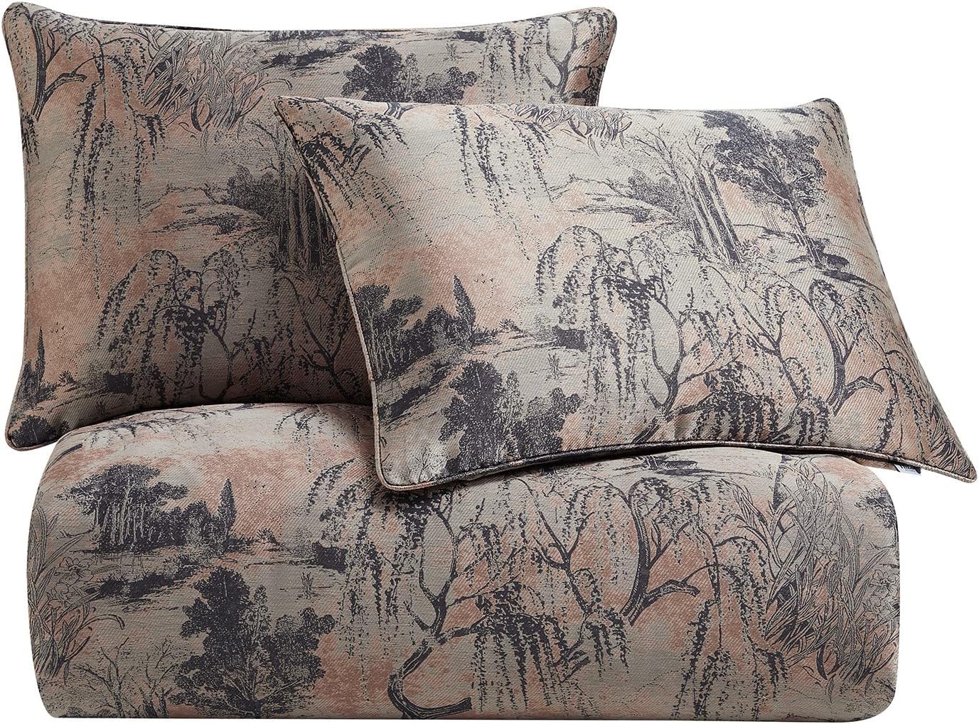 HiEnd Accents Pastoral Jacquard 3 Piece Duvet Cover Set with Pillow Shams, Queen Size, Rose Metallic Tree Floral Abstract Pattern, Modern Style Luxury Bedding, 1 Comforter Cover, 2 Pillowcases