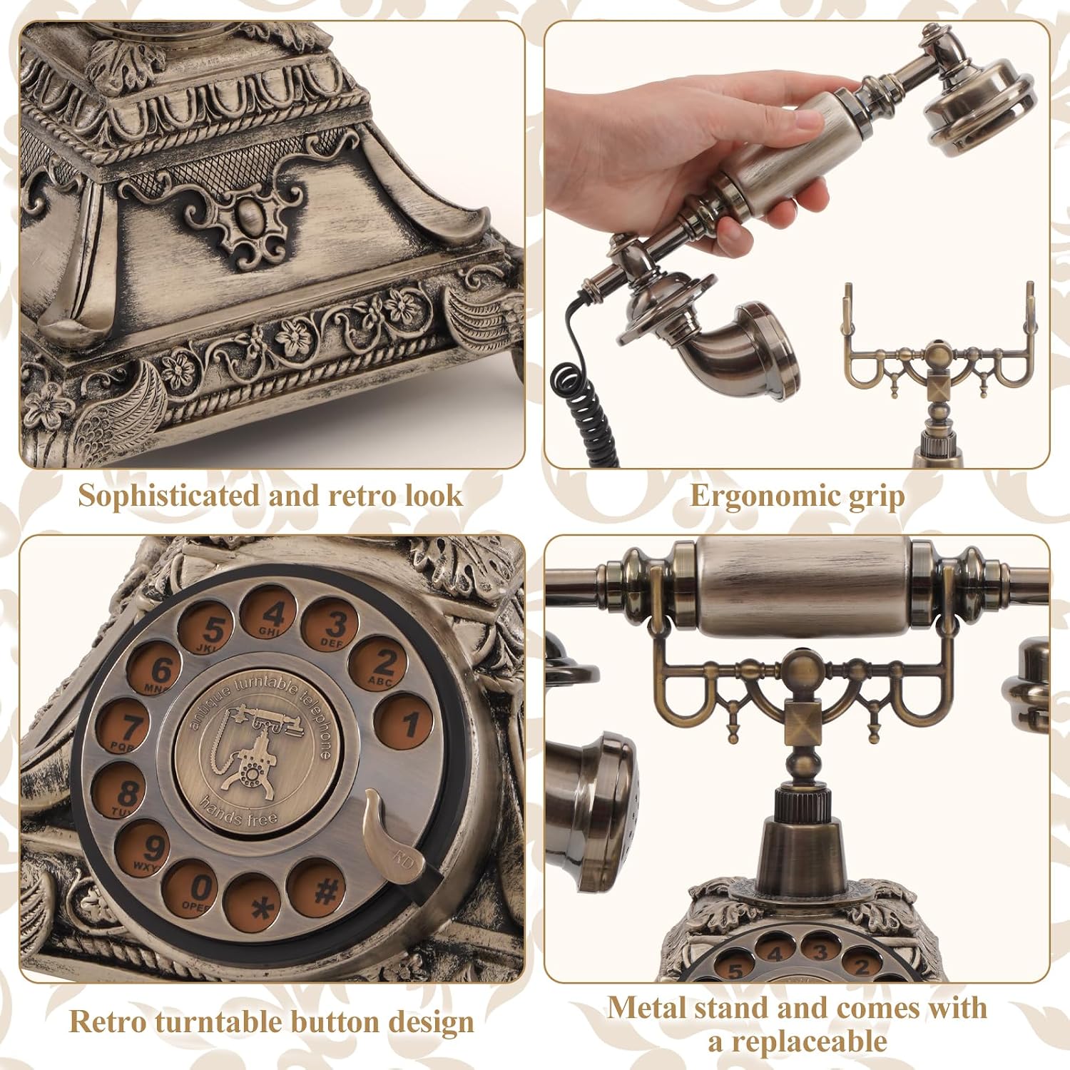 Audio Guest Book Phone, 32G Capacity Vintage Audio GuestBook Wedding Phone, Retro Audio Telephone Recording Customized Voice Message for Your Wedding Party, Copper