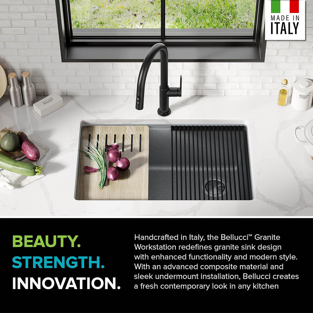 KRAUS Kitchen Sink Bellucci 29' Undermount Workstation Granite, Metallic Gray, Accessories, KGUW2-30MGR