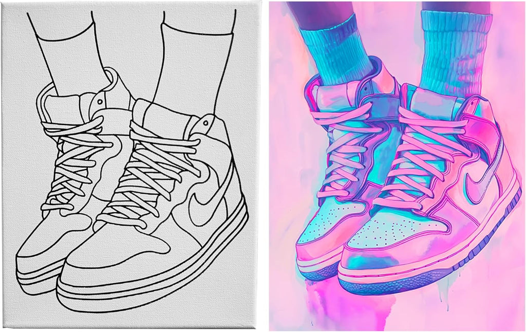 11x14 Pre Drawn Sneakers Canvas 28 Pack Sip And Paint Kit Bulk Classroom Art Supplies Homeschool Group Activity Festival Project