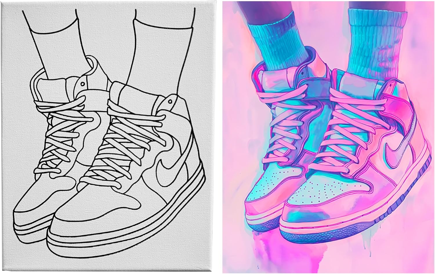 11x14 Pre Drawn Sneakers Canvas 28 Pack Sip And Paint Kit Bulk Classroom Art Supplies Homeschool Group Activity Festival Project