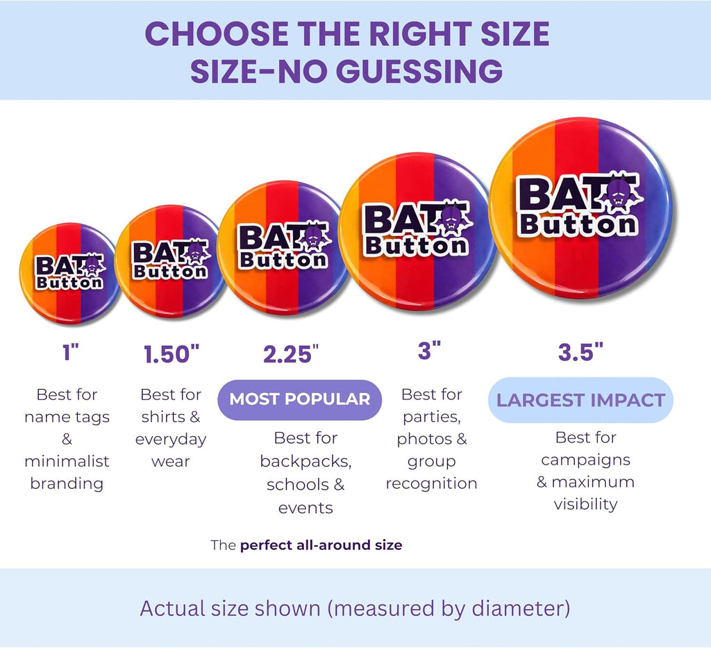 Custom Button Pins - Personalized Photo, Logo & Text Button Pins, Sizes 1, 1.5, 2.25, 3 & 3.5 Inch, Bulk 5-1000 Pcs, Pinback Buttons for Graduation, Campaigns & Events